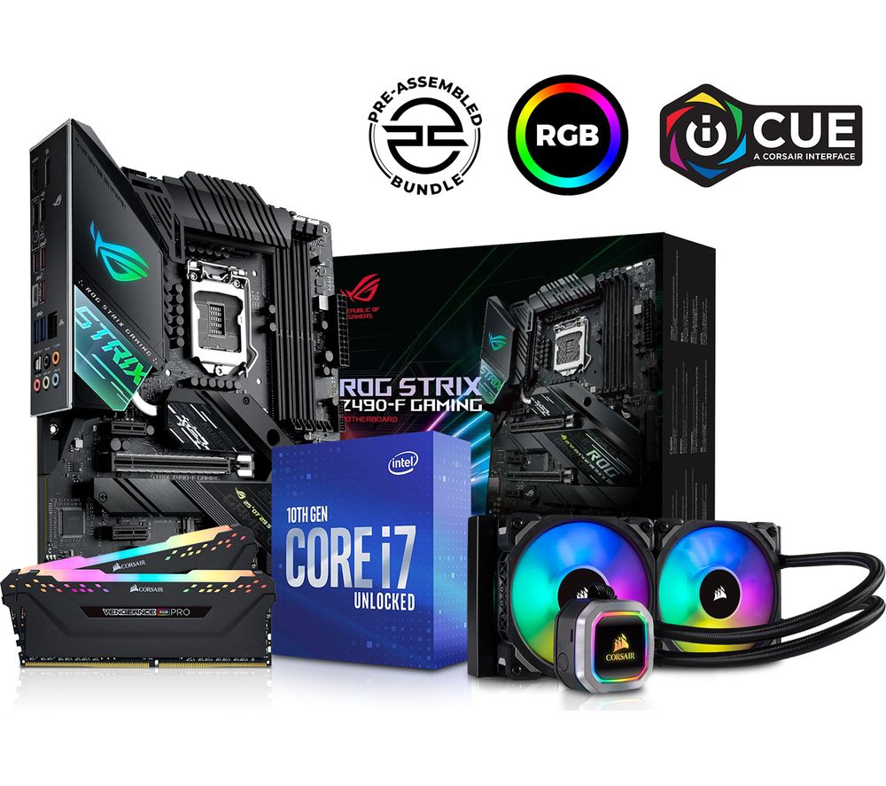 PC SPECIALIST Intel®Core i7 Processor, ROG STRIX Gaming Motherboard, 16 GB RAM &H100i RGB CPU Cooler Components Bundle