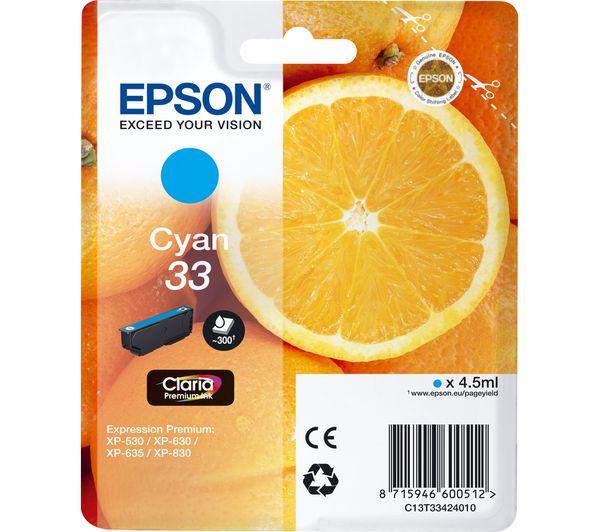 EPSON No. 33 Oranges Cyan Ink Cartridge, Cyan