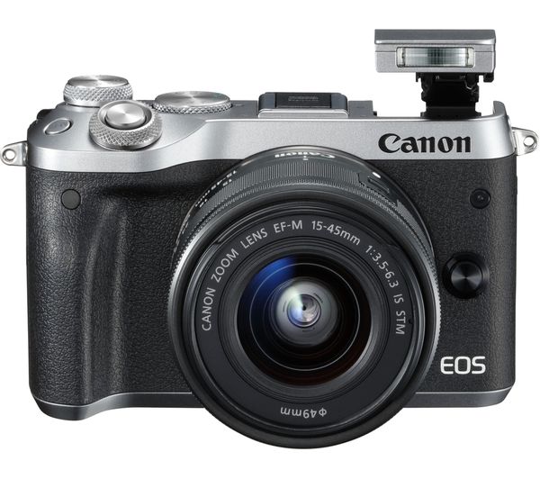 Canon EOS M6 Mirrorless Camera with 15-45 mm f/3.5-6.3 Wide-angle Zoom Lens - Silver, Silver