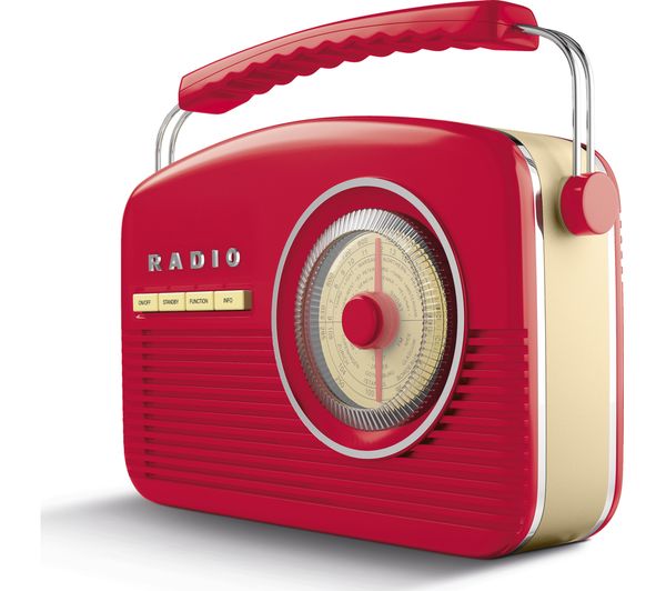 AKAI A60010RDABBT Portable DAB Retro Bluetooth Clock Radio - Red, Red