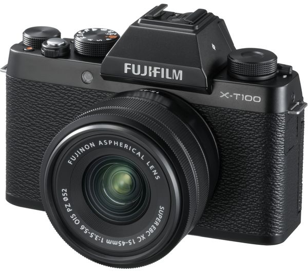 FUJIFILM X-T100 Mirrorless Camera with FUJINON XC 15-45 mm f/3.5-5.6 OIS PZ Lens - Black, Black