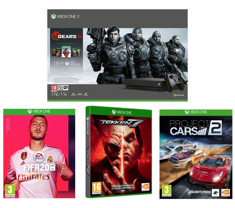 MICROSOFT Xbox One X with Gears 5, FIFA 20, Tekken 7 & Project Cars 2 Bundle - 1 TB