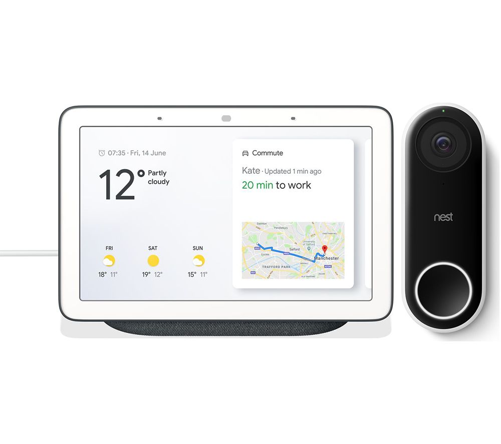 GOOGLE Nest Hello Video Doorbell & Charcoal Nest Hub Bundle, Charcoal