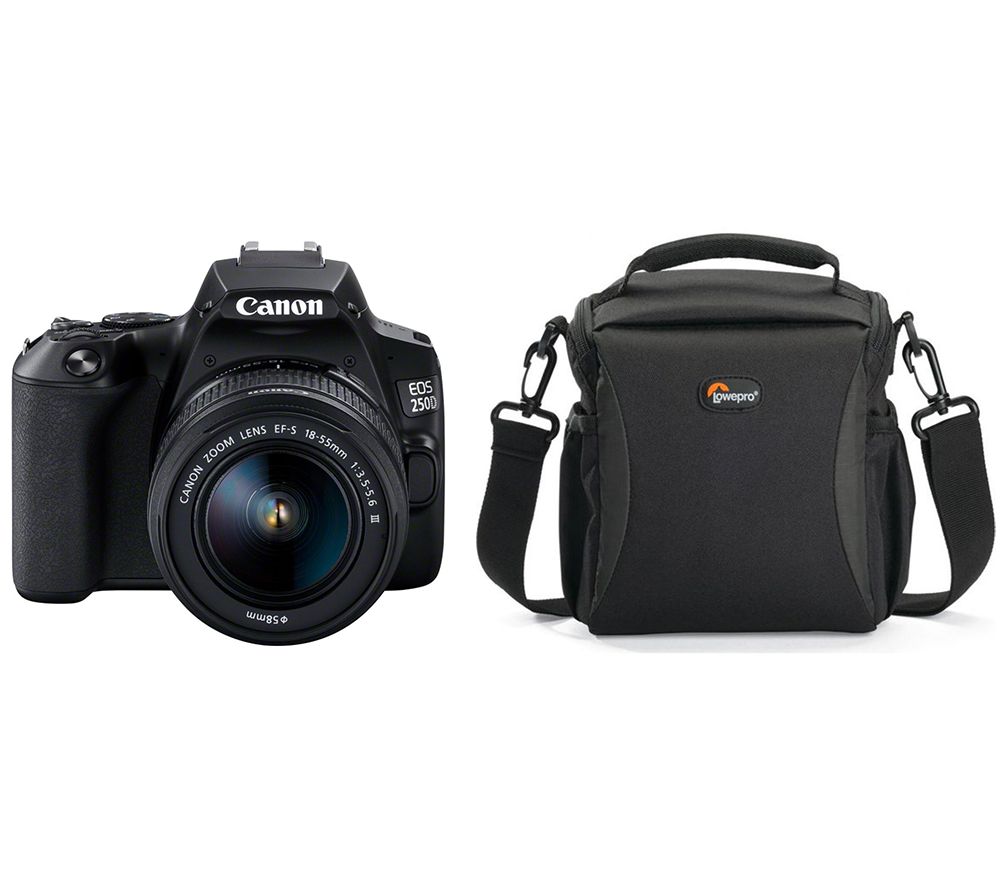 CANON EOS 250D DSLR Camera, EF-S 18-55 mm f/3.5-5.6 III Lens & Bag Bundle, Black