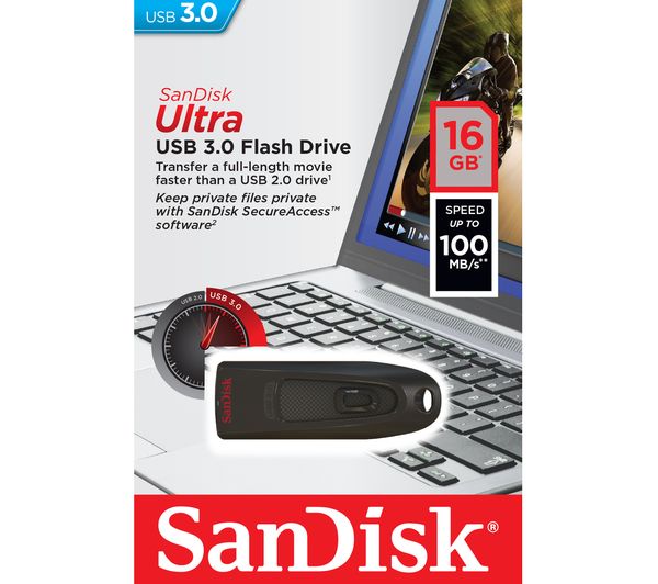 SANDISK Ultra USB 3.0 Memory Stick - 16 GB, Black, Black