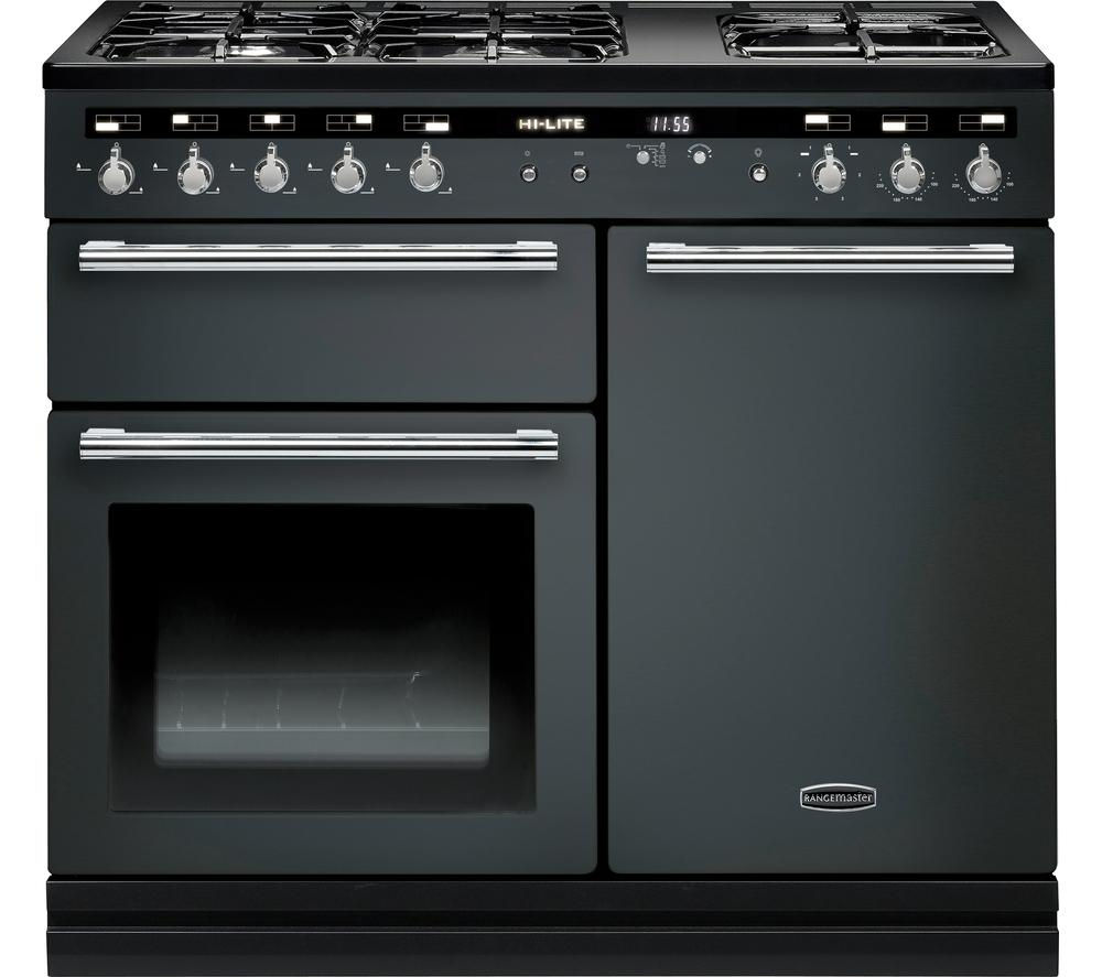 RANGEMASTER Hi-LITE 100 Dual Fuel Range Cooker - Slate & Chrome