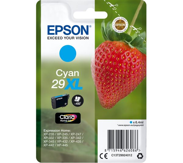 Epson 29XL Strawberry Cyan Ink Cartridge, Cyan