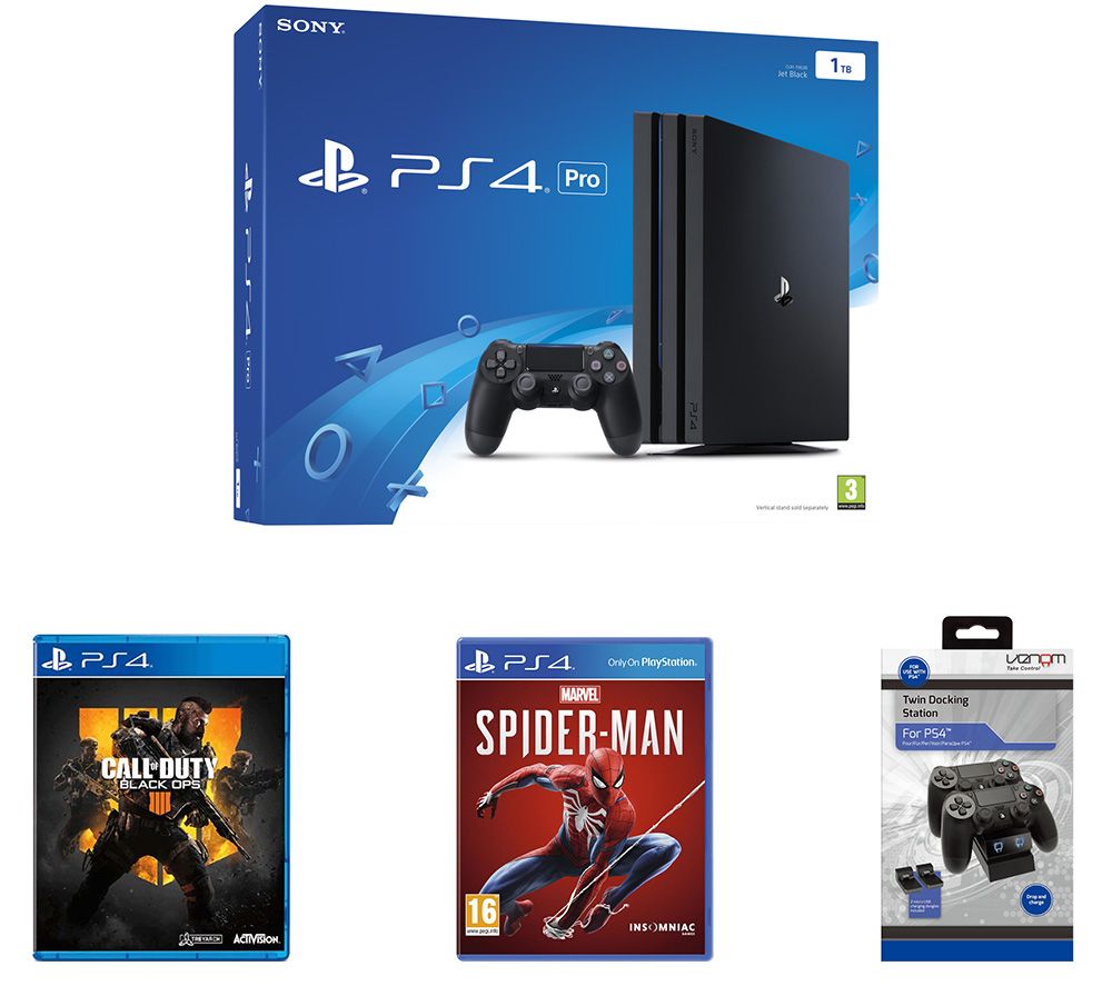 SONY PlayStation 4 Pro, Spider-Man, Call of Duty: Black Ops 4 & Twin Docking Station Bundle, Black