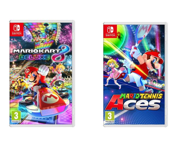 NINTENDO SWITCH Mario Kart 8 Deluxe & Tennis Aces Bundle, Red