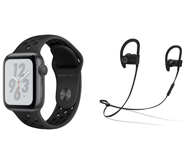 APPLE Watch Nike Series 4 & Powerbeats3 Wireless Bluetooth Headphones Bundle - Space Grey & Black Sports Band, 40 mm, Grey