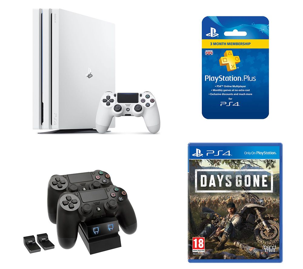 SONY PlayStation 4 Pro, Days Gone, Twin Docking Station & PlayStation Plus Bundle - 1 TB, White, White