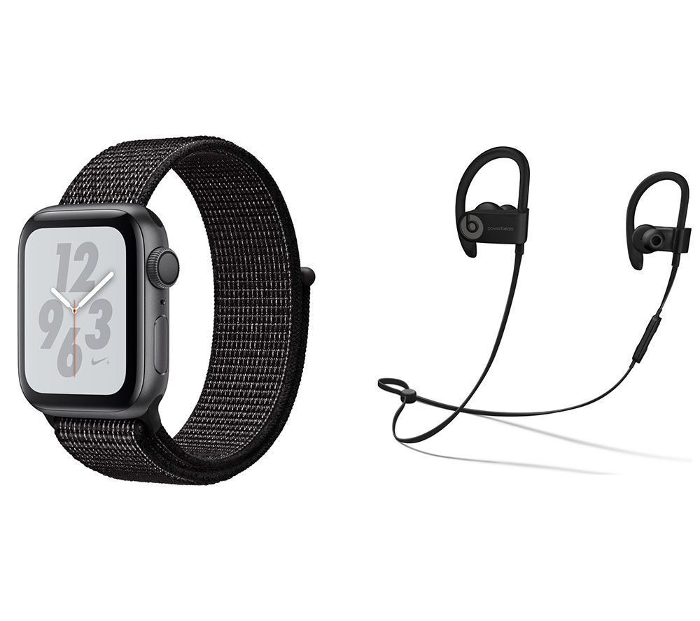 APPLE Watch Nike Series 4 & Powerbeats3 Wireless Bluetooth Headphones Bundle - Space Grey & Black Sports Band, 40 mm, Grey