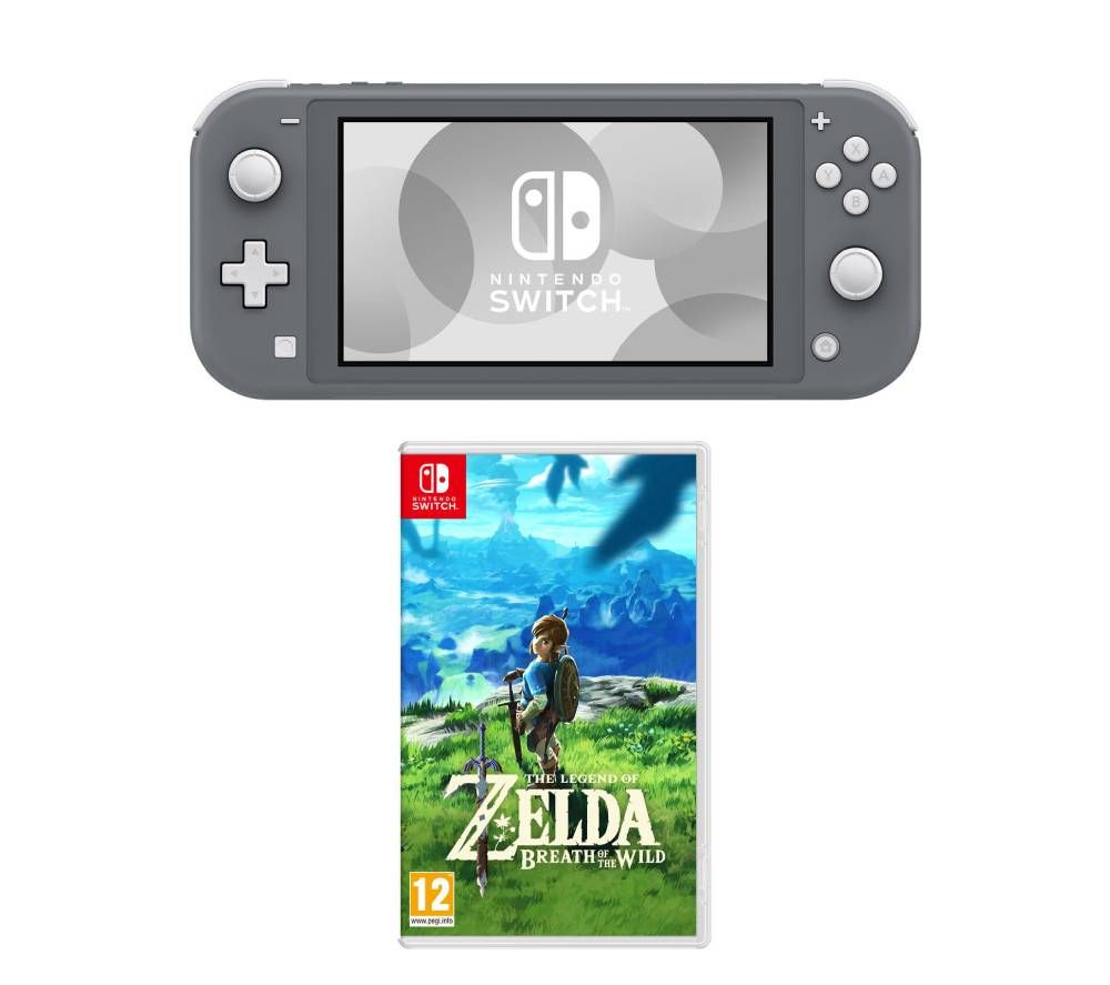 Nintendo Switch Lite & The Legend of Zelda Breath of the Wild Bundle, Silver/Grey