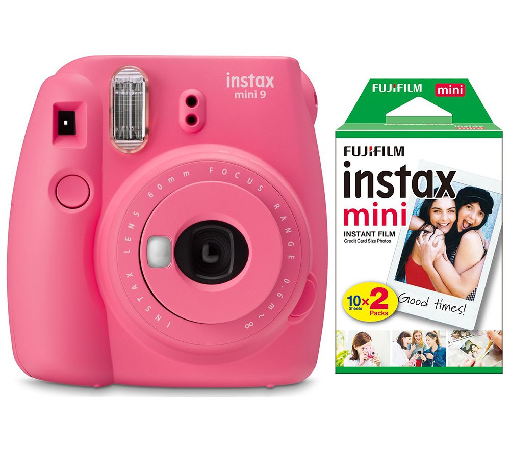 INSTAX mini 9 Instant Camera & Mini Film 20 Shot Pack Bundle - Flamingo Pink, Pink