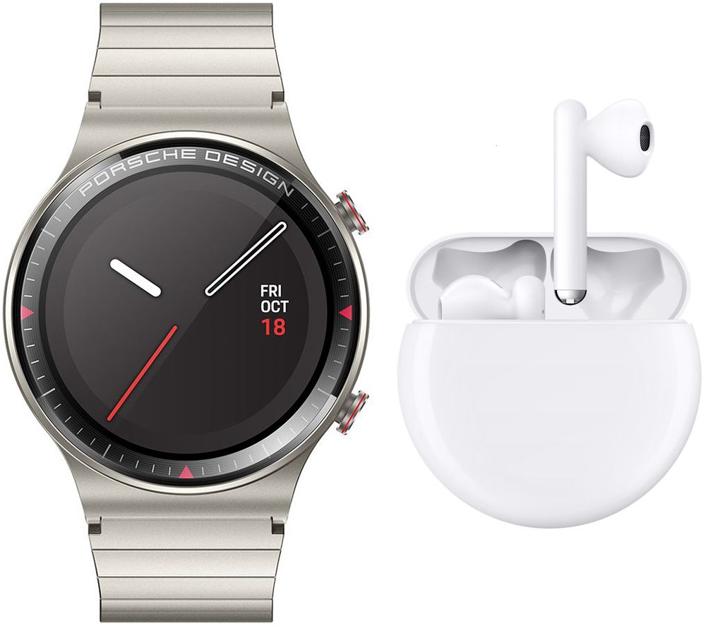 HUAWEI Watch GT 2 Pro & FreeBuds 3 Wireless Bluetooth Noise-Cancelling Earphones Bundle - Porshe Design, Titanium Gray, 46 mm, Titanium