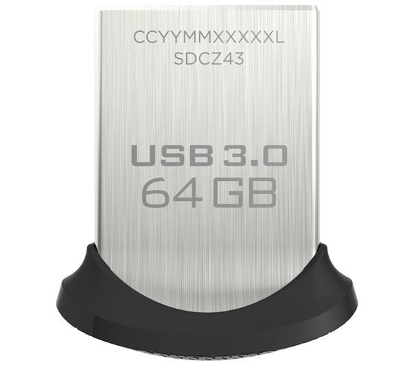 SANDISK Ultra Fit USB 3.1 Memory Stick - 64 GB, Silver, Silver/Grey