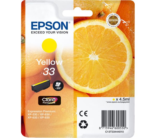 EPSON No. 33 Oranges Yellow Ink Cartridge, Yellow