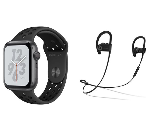 APPLE Watch Series 4 Nike & Powerbeats3 Wireless Bluetooth Headphones Bundle - Space Grey & Anthracite Sports Band, 44 mm, Grey