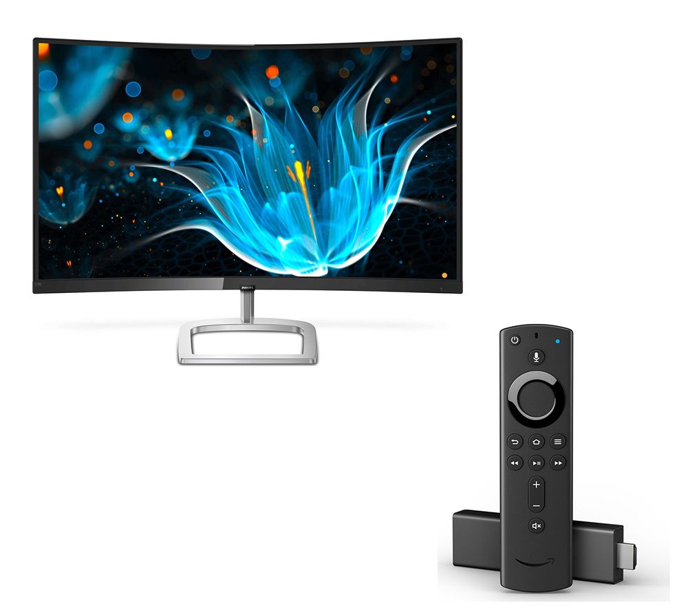 PHILIPS 278E9QJAB Full HD 27" Curved LED Monitor & Fire TV Stick 4K with Alexa Voice Remote Bundle, Blue