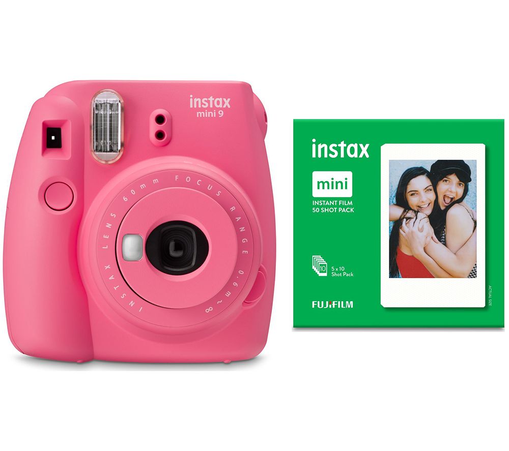 INSTAX mini 9 Instant Camera & 50 Shot Pack Bundle - Flamingo Pink, Pink
