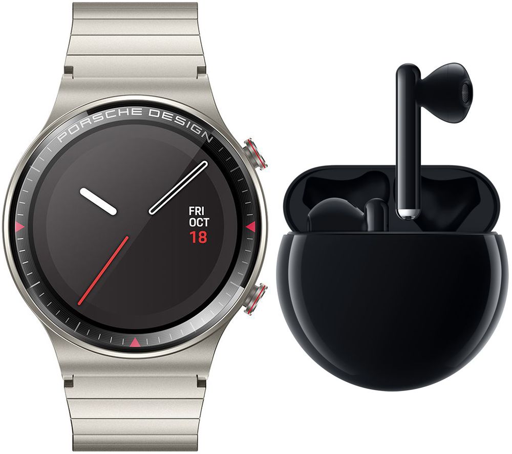 HUAWEI Watch GT 2 Pro & FreeBuds 3 Wireless Bluetooth Noise-Cancelling Earphones Bundle - Porshe Design, Titanium Gray, 46 mm, Titanium