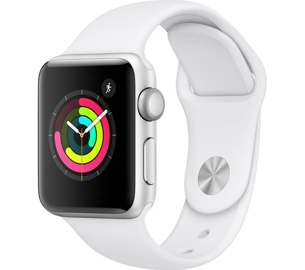 APPLE Watch Series 3 - Silver & White Sports Band, 38 mm, Silver/Grey,White