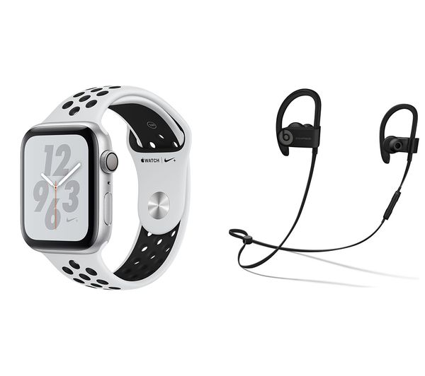 APPLE Watch Series 4 Nike & Powerbeats3 Wireless Bluetooth Headphones Bundle - Platinum & Black Sports Band, 44 mm, Black