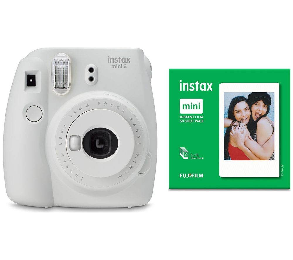 INSTAX mini 9 Instant Camera & 50 Shot Pack Bundle - Smoky White, White
