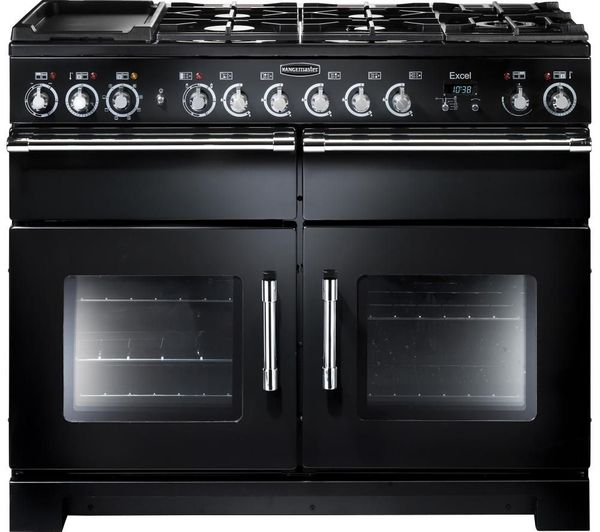 Rangemaster Excel 110 Dual Fuel Range Cooker - Black, Black