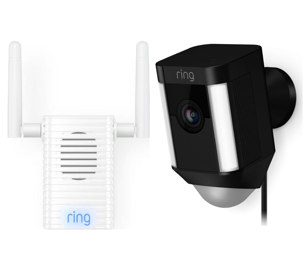 RING Spotlight Cam & Chime Pro Wi-Fi Extender & Indoor Door Chime - Black, Black