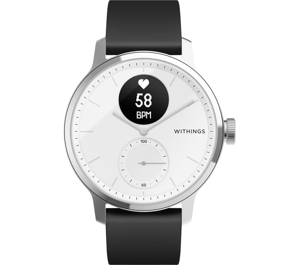 WITHINGS ScanWatch Hybrid Smartwatch - White & Black, 42 mm, Black,Silver/Grey,White