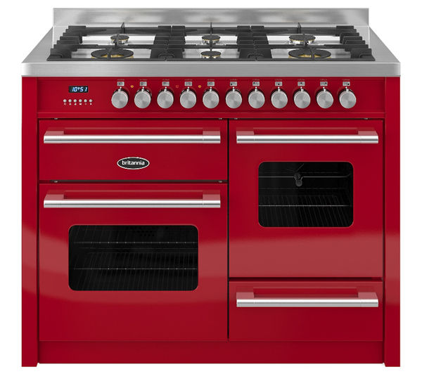 BRITANNIA Delphi 110 RC11XGGDERED Dual Fuel Range Cooker - Gloss Red & Stainless Steel, Stainless Steel