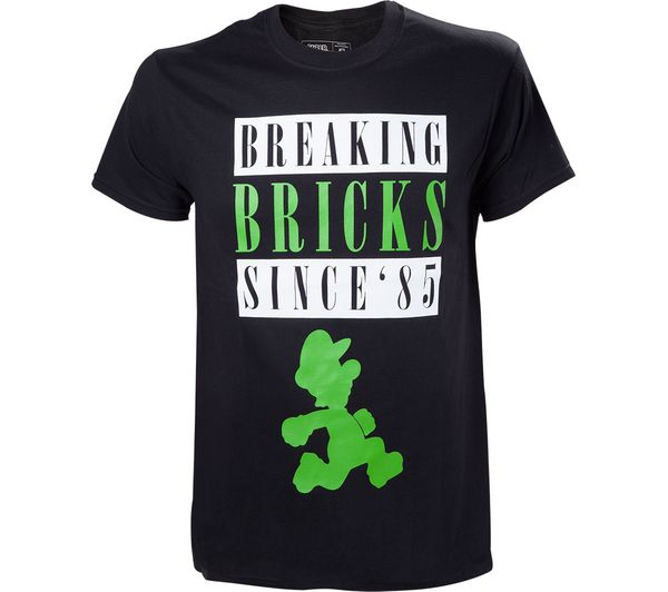 MARIO Luigi Breaking Bricks T-Shirt - Small, Green, Black