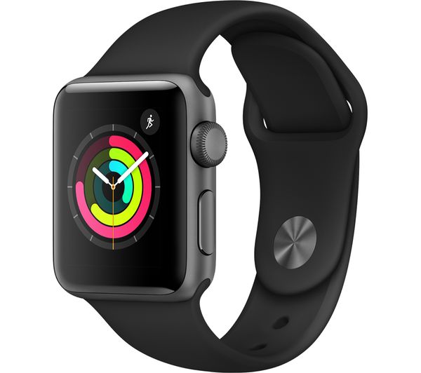 APPLE Watch Series 3 - Space Grey & Black Sports Band, 38 mm, Black,Silver/Grey