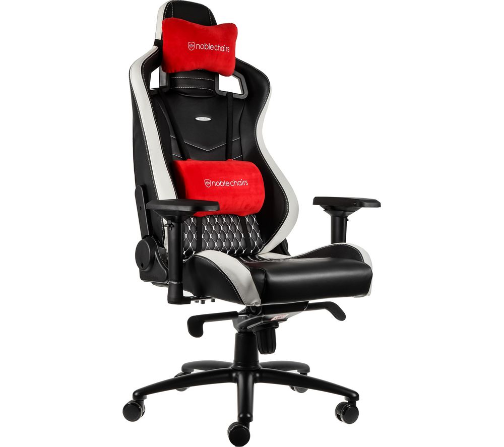 NOBLE CHAIRS EPIC Real Leather Gaming Chair  Black, White & Red