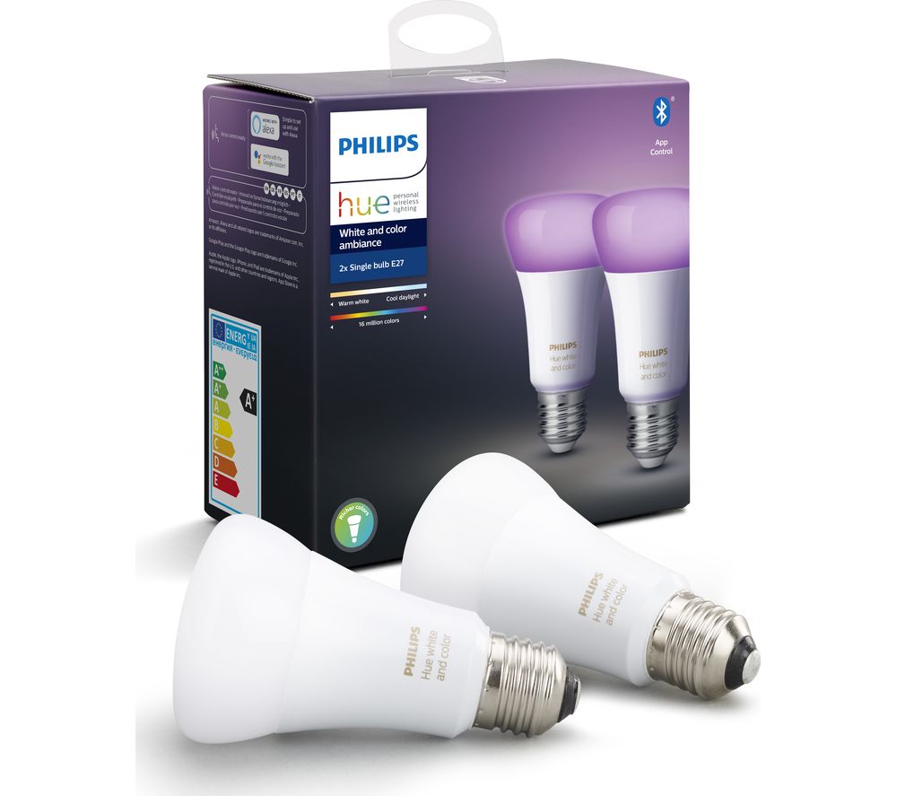 PHILIPS HUE Hue White & Colour Ambiance Bluetooth LED Bulb - E27, Twin Pack