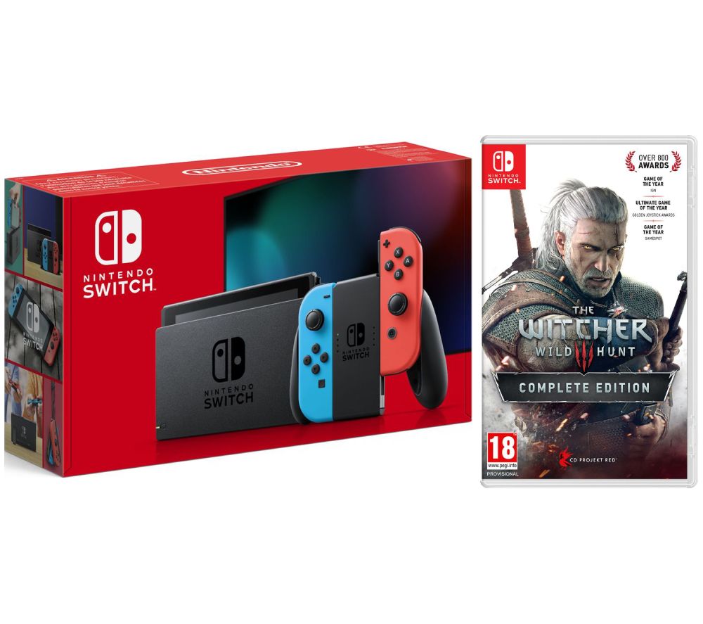 NINTENDO Switch & The Witcher 3: Wild Hunt Complete Edition Bundle - Neon Red & Blue, Neon