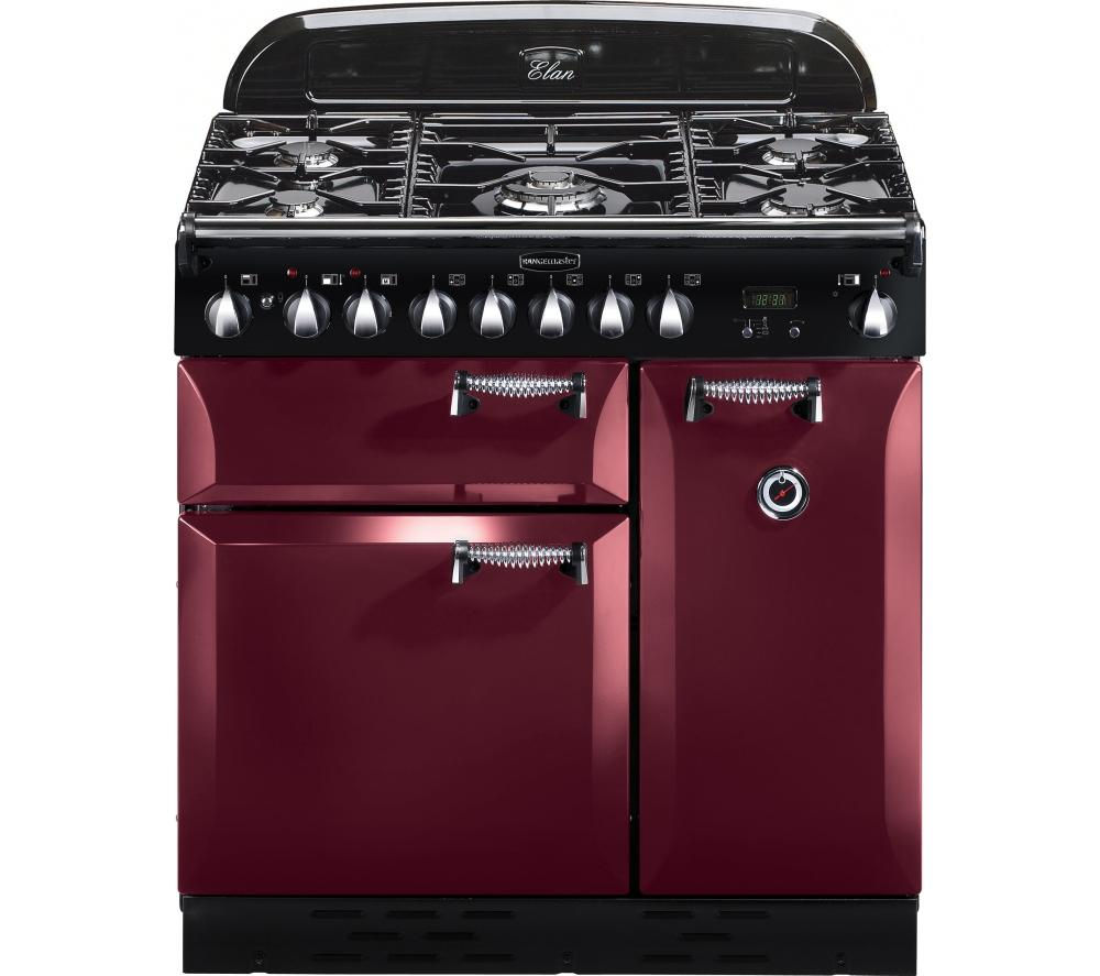 RANGEMASTER Elan 90 Dual Fuel Range Cooker - Cranberry & Chrome, Cranberry