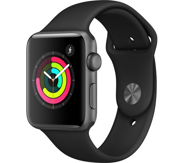 APPLE Watch Series 3 - Space Grey & Black Sports Band, 42 mm, Black,Silver/Grey