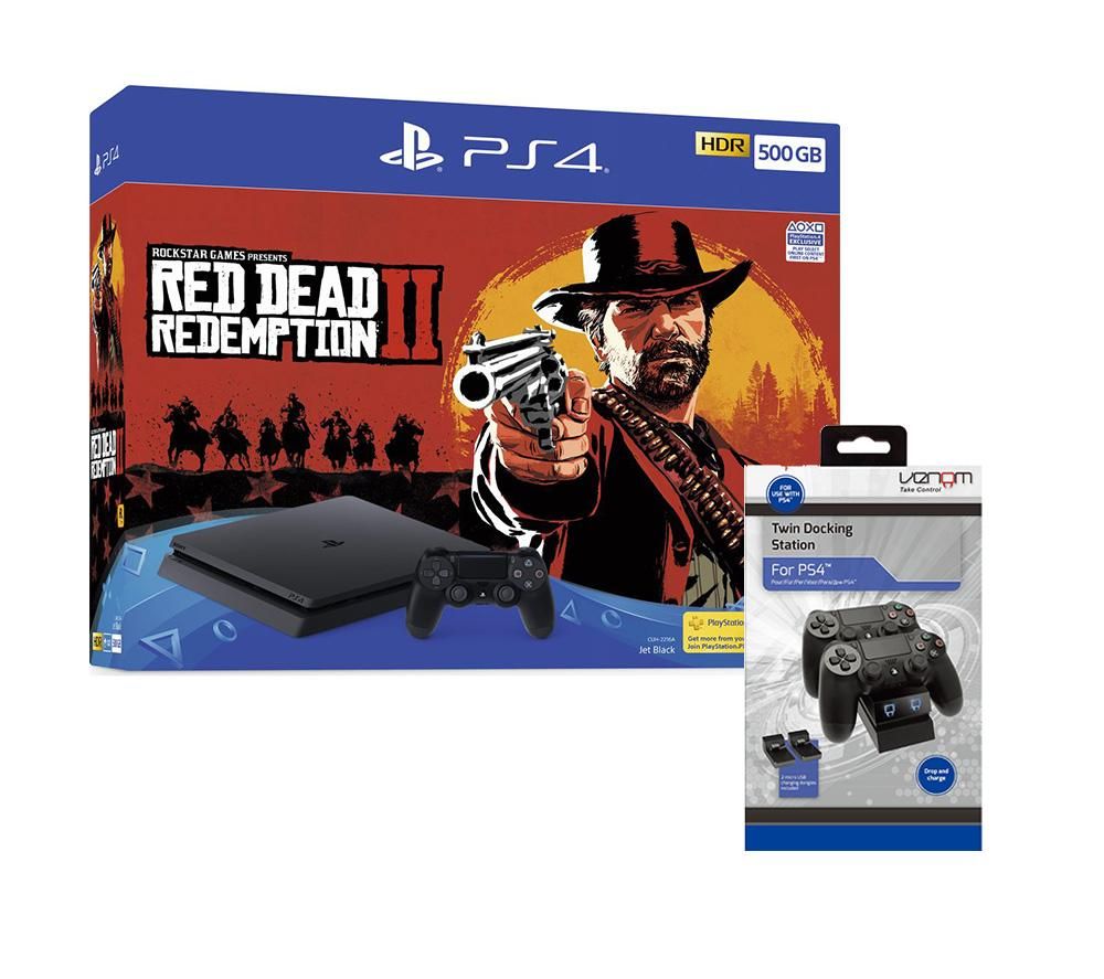 PlayStation 4, Red Dead Redemption 2 & Twin Docking Station Bundle - 500 GB, Red
