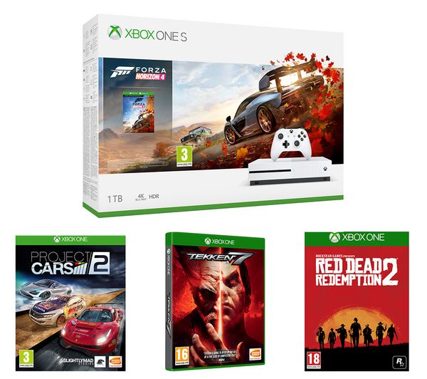MICROSOFT Xbox One S, Forza Horizon 4, Red Dead Redemption 2, Tekken 7 & Project Cars 2 Bundle, Red
