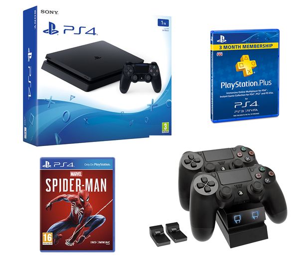 SONY PlayStation 4, Marvel's Spider-Man, Twin Docking Station & PlayStation Plus 3 Month Subscription Bundle - 1 TB, Red