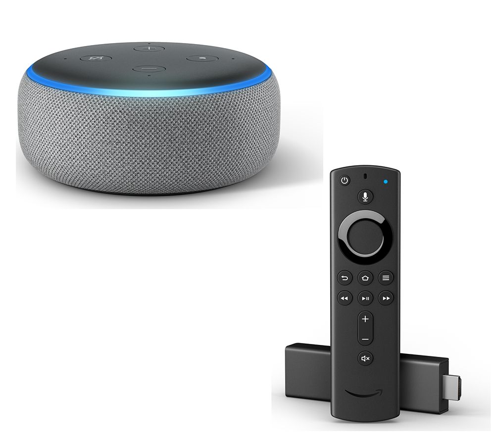 AMAZON Echo Dot (2018) & Fire TV Stick with Alexa Voice Remote Bundle - Heather Grey, Grey
