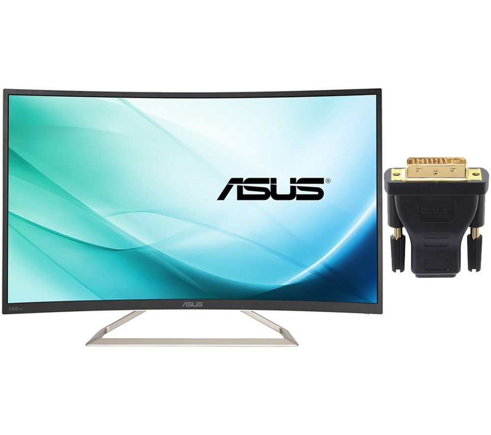 ASUS VA326N-W Full HD 31.5" Curved LED Gaming Monitor & HDMI to DVI Adapter Bundle, White
