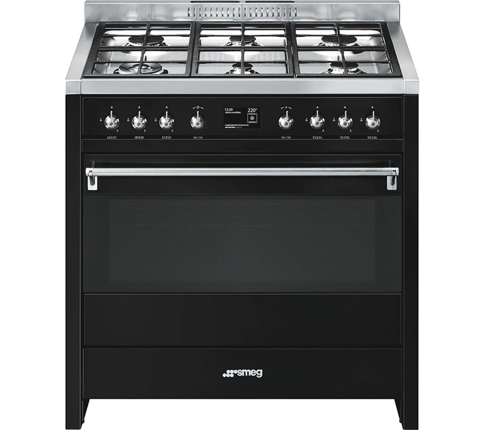 SMEG A1BL-9 90 cm Dual Fuel Range Cooker - Black & Stainless Steel, Stainless Steel