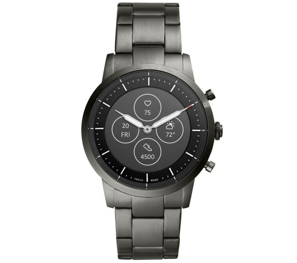 FOSSIL Collider Hybrid HR FTW7009 Smartwatch - Smoke, Stainless Steel Strap, Stainless Steel