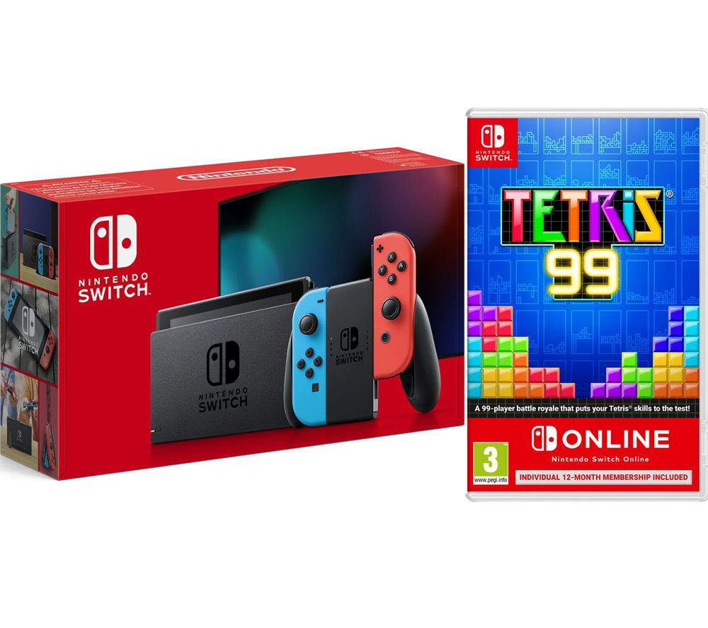 NINTENDO Switch & Tetris 99 Bundle - Neon Red & Blue, Neon