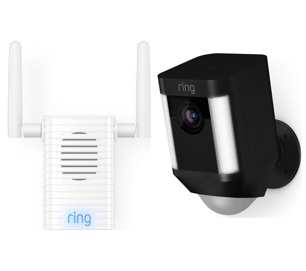 RING Spotlight Cam Battery & Chime Pro Wi-Fi Extender & Indoor Door Chime - Black, Black