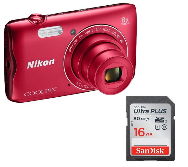 NIKON COOLPIX A300 Compact Camera & 16 GB Memory Card Bundle