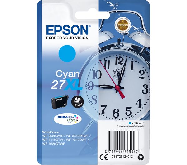 EPSON Alarm Clock 27XL Cyan Ink Cartridge, Cyan